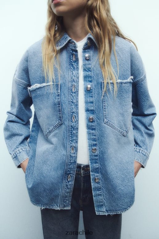 ropa cl Zara mujer sobrecamisa de mezclilla oversize z1975 azul medio JJ06N469