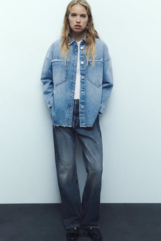 ropa cl Zara mujer sobrecamisa de mezclilla oversize z1975 azul medio JJ06N469