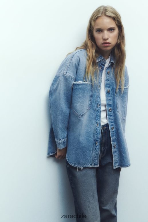 ropa cl Zara mujer sobrecamisa de mezclilla oversize z1975 azul medio JJ06N469