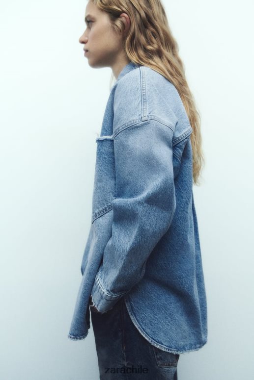 ropa cl Zara mujer sobrecamisa de mezclilla oversize z1975 azul medio JJ06N469