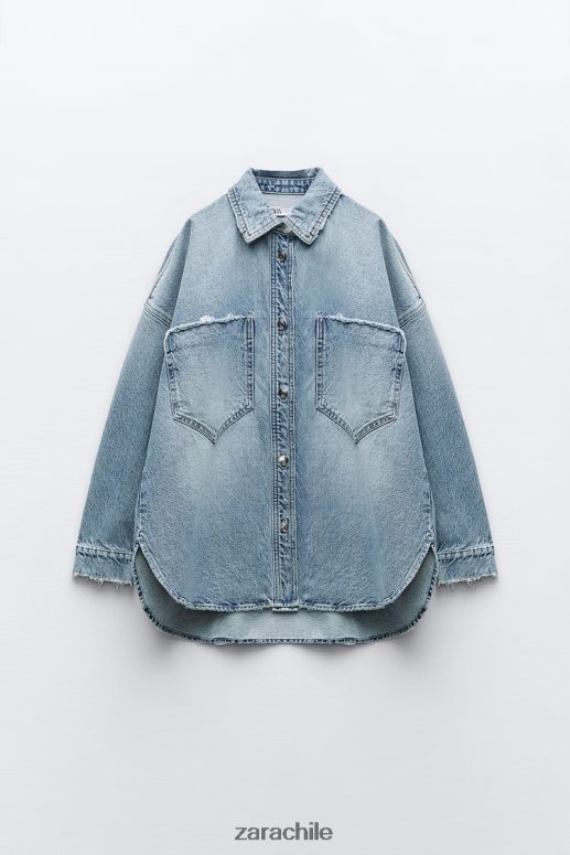 ropa cl Zara mujer sobrecamisa de mezclilla oversize z1975 azul medio JJ06N469