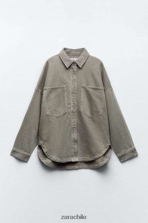 ropa cl Zara mujer sobrecamisa oversize con bolsillos caqui medio JJ06N459