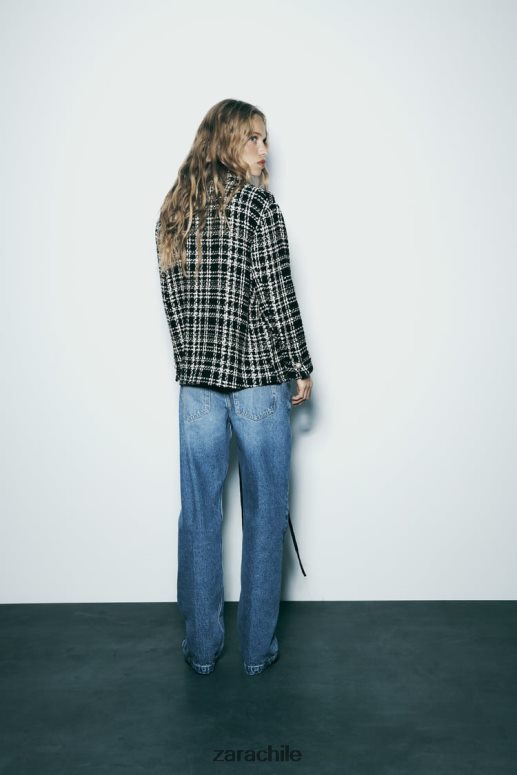 ropa cl Zara mujer sobrecamisa texturizada a cuadros negro/crudo JJ06N48