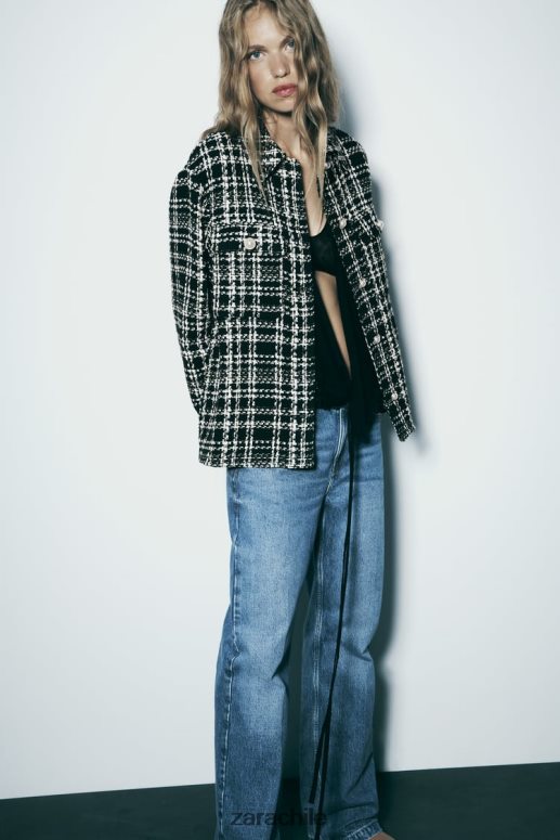 ropa cl Zara mujer sobrecamisa texturizada a cuadros negro/crudo JJ06N48