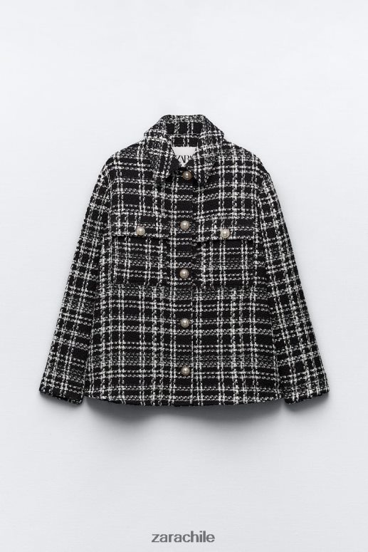 ropa cl Zara mujer sobrecamisa texturizada a cuadros negro/crudo JJ06N48