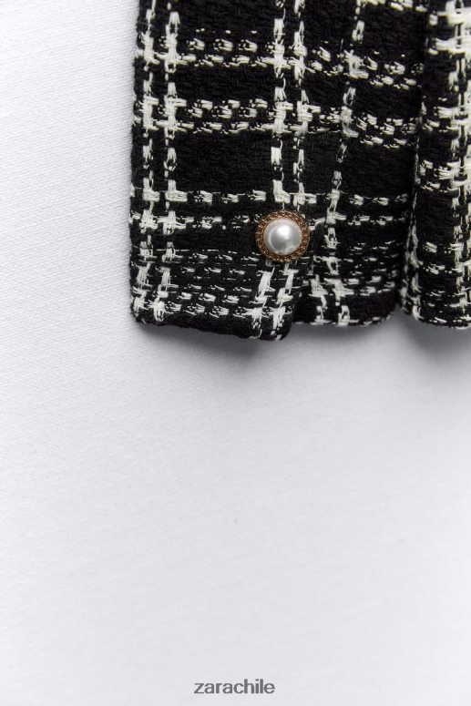 ropa cl Zara mujer sobrecamisa texturizada a cuadros negro/crudo JJ06N48