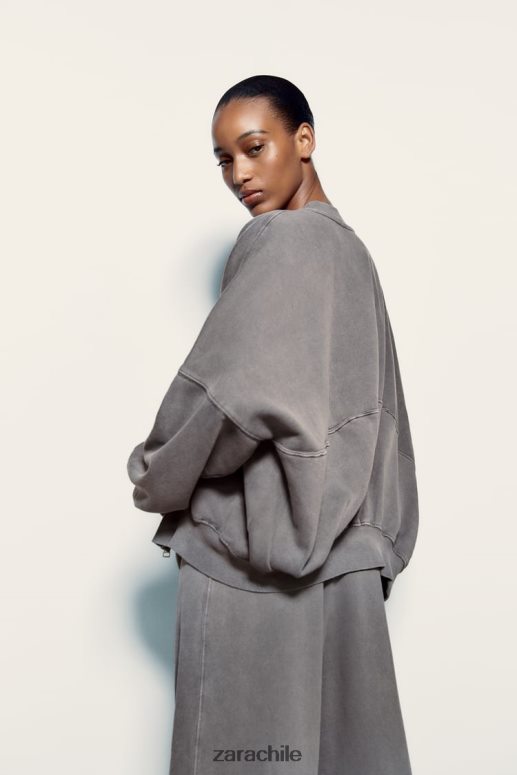 ropa cl Zara mujer sudadera bomber con cremallera gris azulado JJ06N425