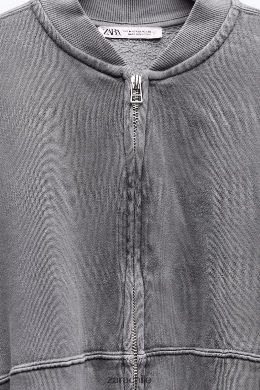 ropa cl Zara mujer sudadera bomber con cremallera gris azulado JJ06N425