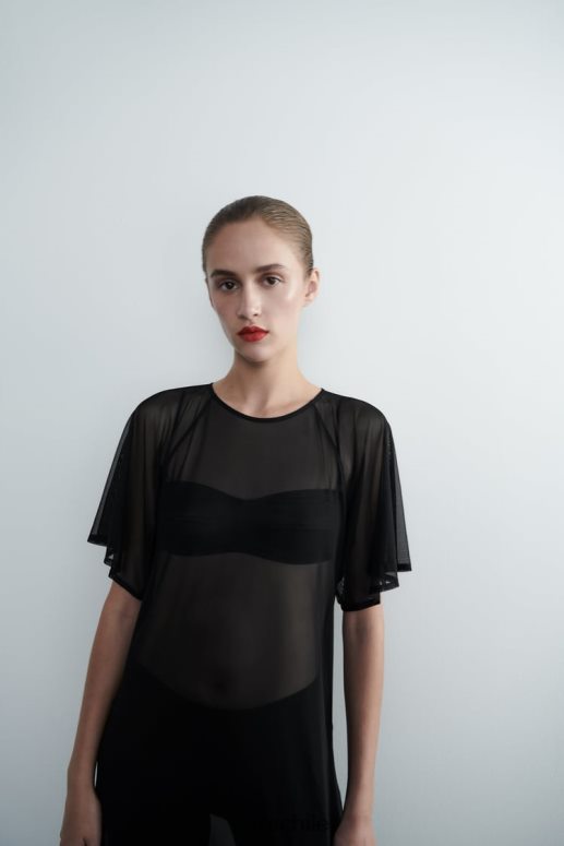 ropa cl Zara mujer vestido de tul con mangas tipo capa negro JJ06N4118