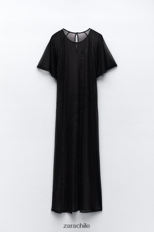 ropa cl Zara mujer vestido de tul con mangas tipo capa negro JJ06N4118