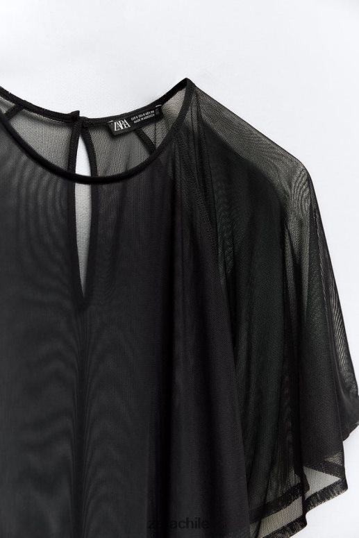 ropa cl Zara mujer vestido de tul con mangas tipo capa negro JJ06N4118