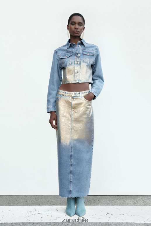 ropa cl Zara mujer z1975 chaqueta corta de mezclilla metalizada azul medio JJ06N471