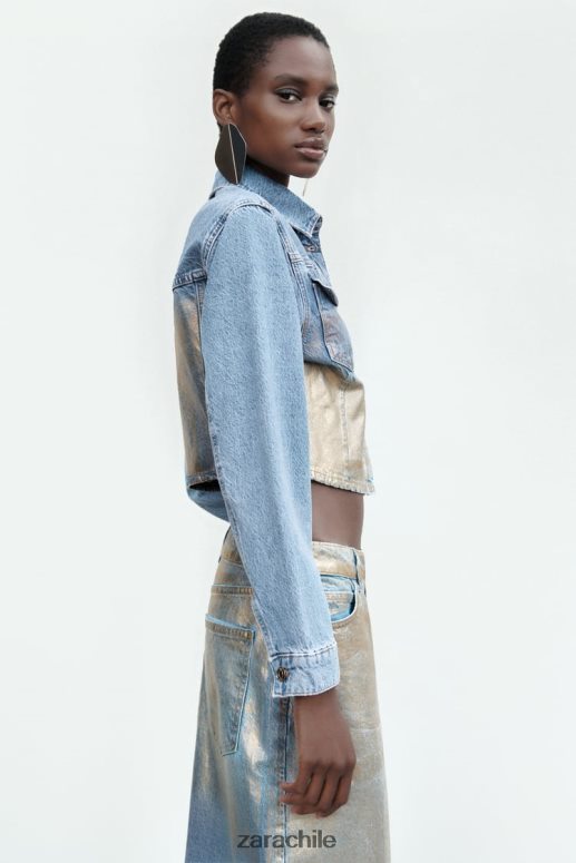 ropa cl Zara mujer z1975 chaqueta corta de mezclilla metalizada azul medio JJ06N471