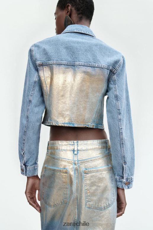 ropa cl Zara mujer z1975 chaqueta corta de mezclilla metalizada azul medio JJ06N471