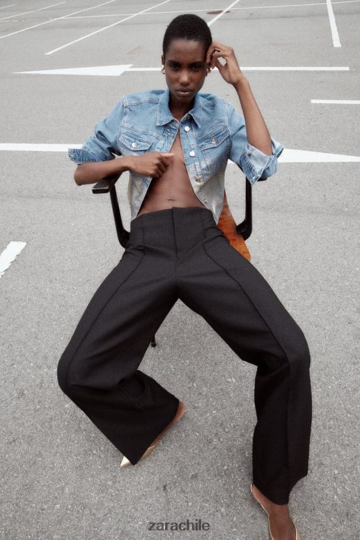 ropa cl Zara mujer z1975 chaqueta corta de mezclilla metalizada azul medio JJ06N471