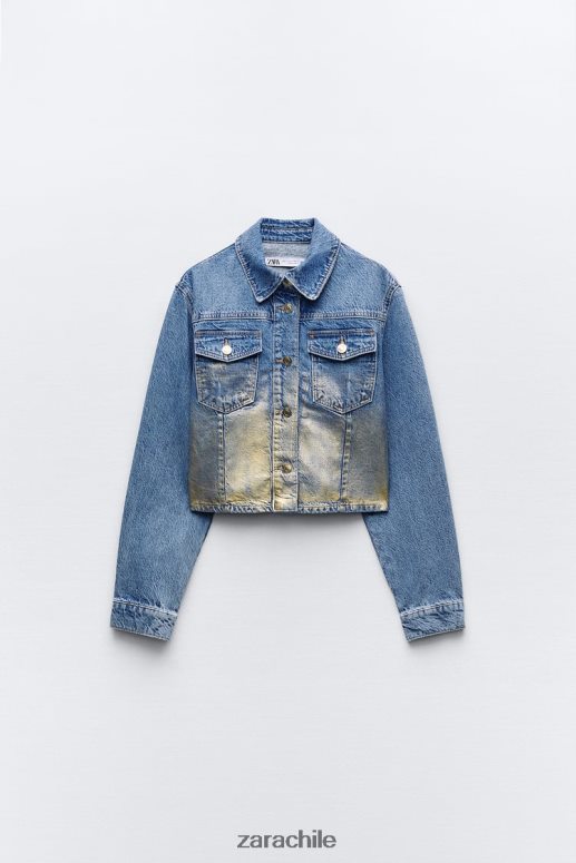 ropa cl Zara mujer z1975 chaqueta corta de mezclilla metalizada azul medio JJ06N471
