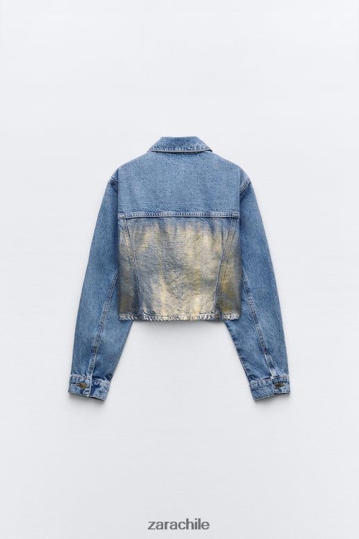 ropa cl Zara mujer z1975 chaqueta corta de mezclilla metalizada azul medio JJ06N471