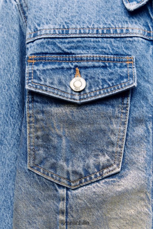 ropa cl Zara mujer z1975 chaqueta corta de mezclilla metalizada azul medio JJ06N471