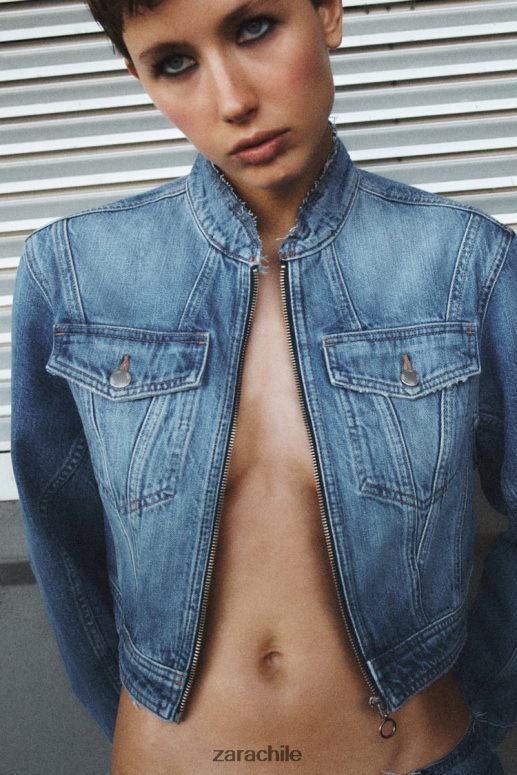 ropa cl Zara mujer z1975 chaqueta vaquera corta deshilachada azul medio JJ06N4124