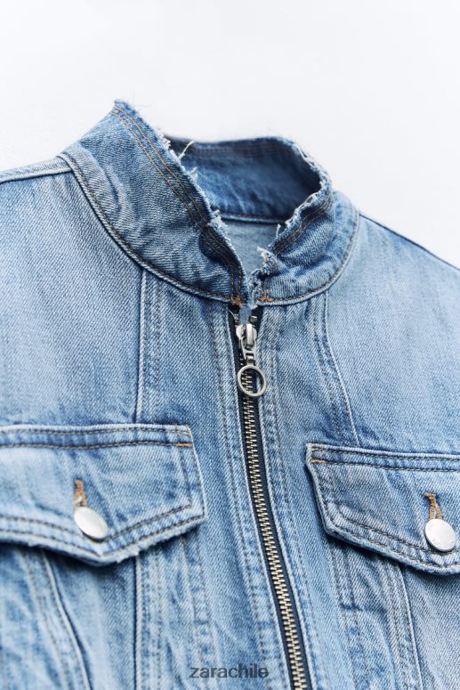 ropa cl Zara mujer z1975 chaqueta vaquera corta deshilachada azul medio JJ06N4124