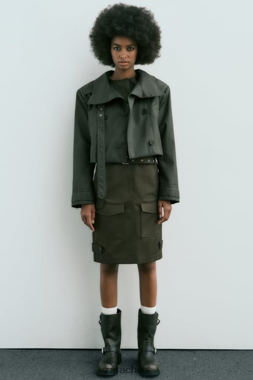 ropa cl Zara mujer zanja de cultivo encerada caqui oscuro JJ06N461