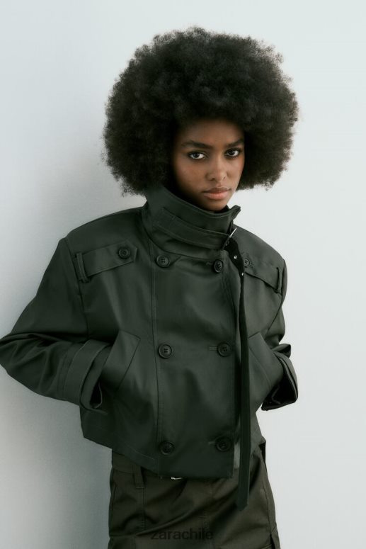 ropa cl Zara mujer zanja de cultivo encerada caqui oscuro JJ06N461