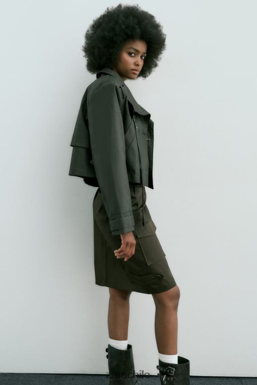 ropa cl Zara mujer zanja de cultivo encerada caqui oscuro JJ06N461