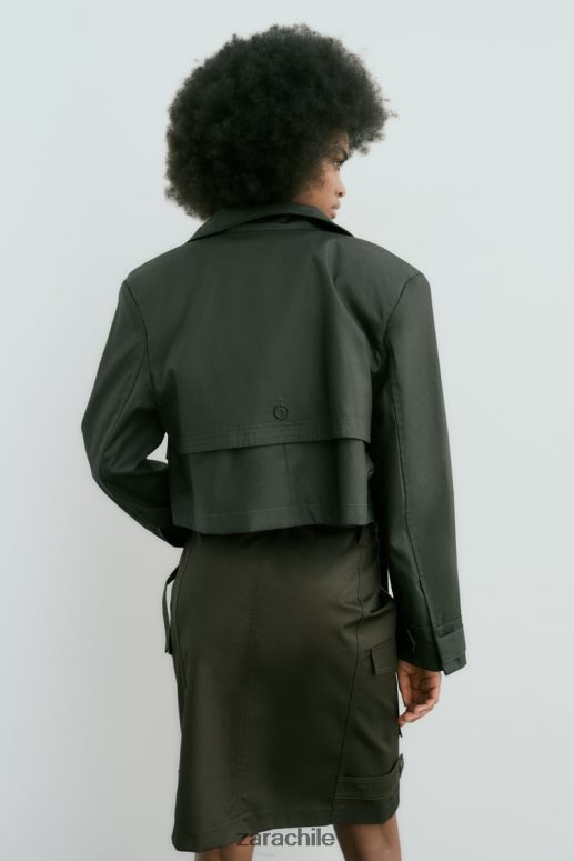 ropa cl Zara mujer zanja de cultivo encerada caqui oscuro JJ06N461