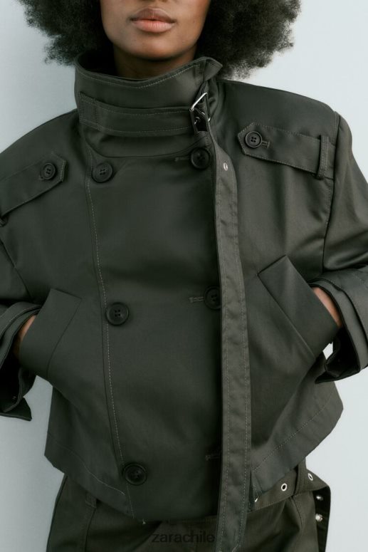 ropa cl Zara mujer zanja de cultivo encerada caqui oscuro JJ06N461