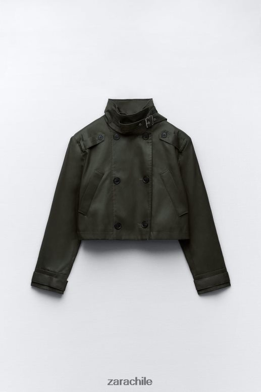 ropa cl Zara mujer zanja de cultivo encerada caqui oscuro JJ06N461