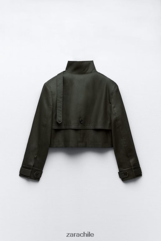 ropa cl Zara mujer zanja de cultivo encerada caqui oscuro JJ06N461