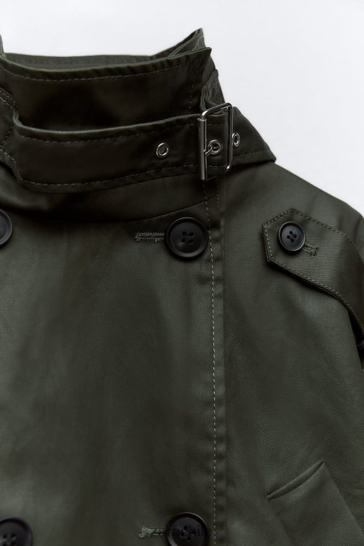 ropa cl Zara mujer zanja de cultivo encerada caqui oscuro JJ06N461