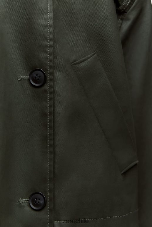 ropa cl Zara mujer zanja de cultivo encerada caqui oscuro JJ06N461