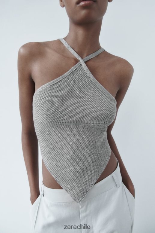 ropa cl Zara mujer top de punto con espalda abierta plata JJ06N4279