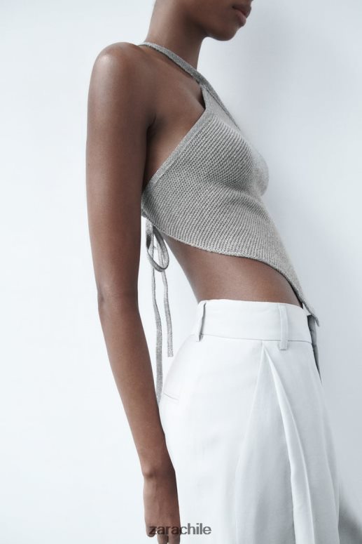 ropa cl Zara mujer top de punto con espalda abierta plata JJ06N4279