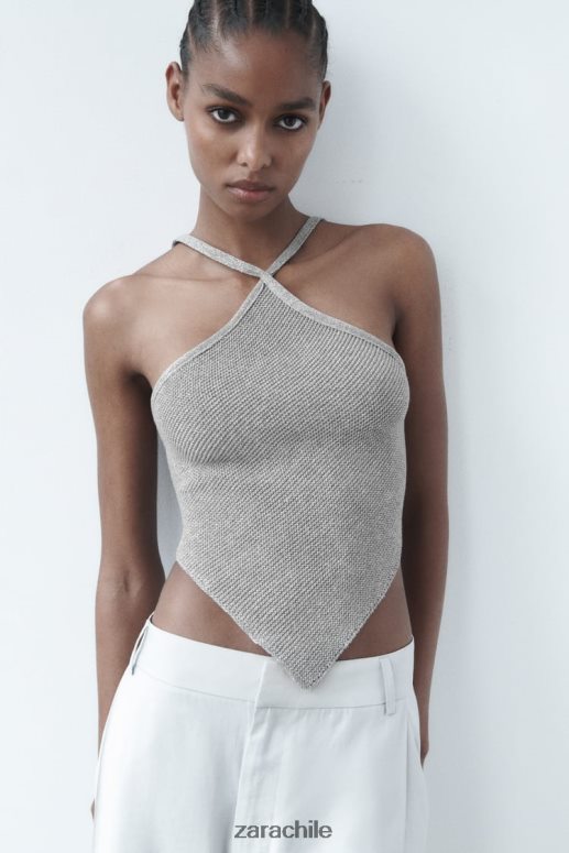 ropa cl Zara mujer top de punto con espalda abierta plata JJ06N4279