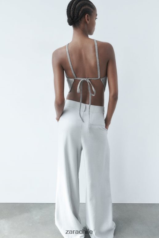 ropa cl Zara mujer top de punto con espalda abierta plata JJ06N4279