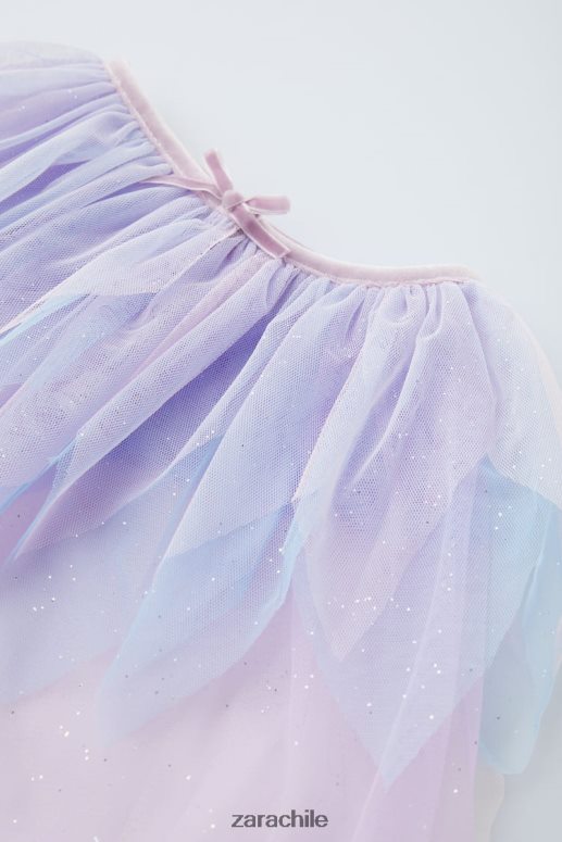 ropa cl Zara niños capa de disfraz de tul con volantes color de malva JJ06N41607