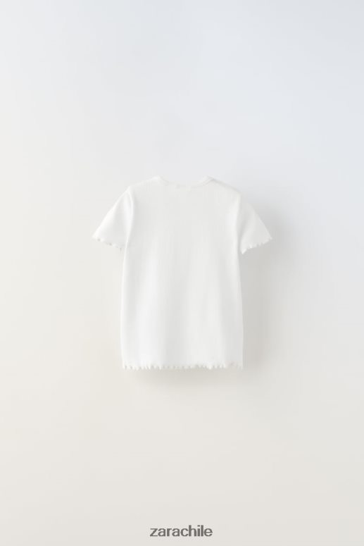 ropa cl Zara niños camiseta básica de canalé blanco JJ06N41571