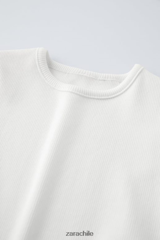 ropa cl Zara niños camiseta básica de canalé blanco JJ06N41571