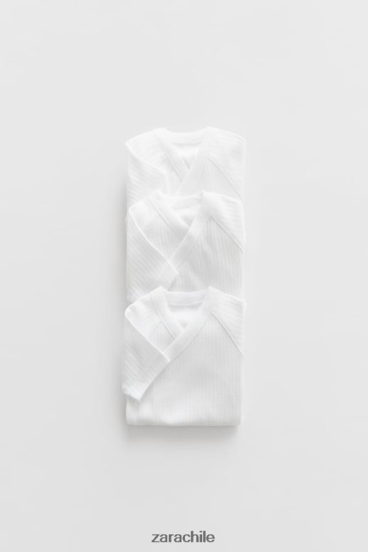 ropa cl Zara niños paquete de tres bodis con sobrepelliz de manga corta blanco JJ06N41575