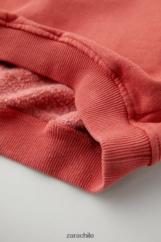 ropa cl Zara niños sudadera con costuras lavadas naranja roja JJ06N41555
