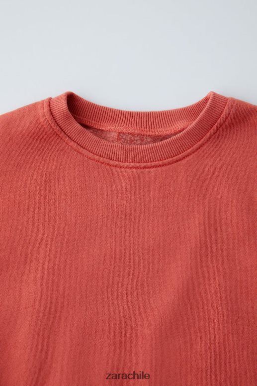 ropa cl Zara niños sudadera con costuras lavadas naranja roja JJ06N41555